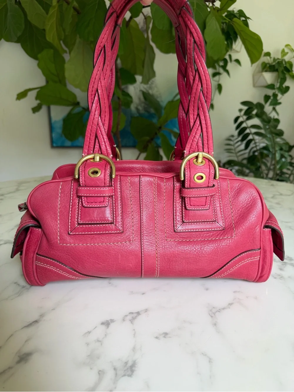 Coach Vintage Y2K Mia Pebbled Leather Satchel with Braided Handles 10048 Pink